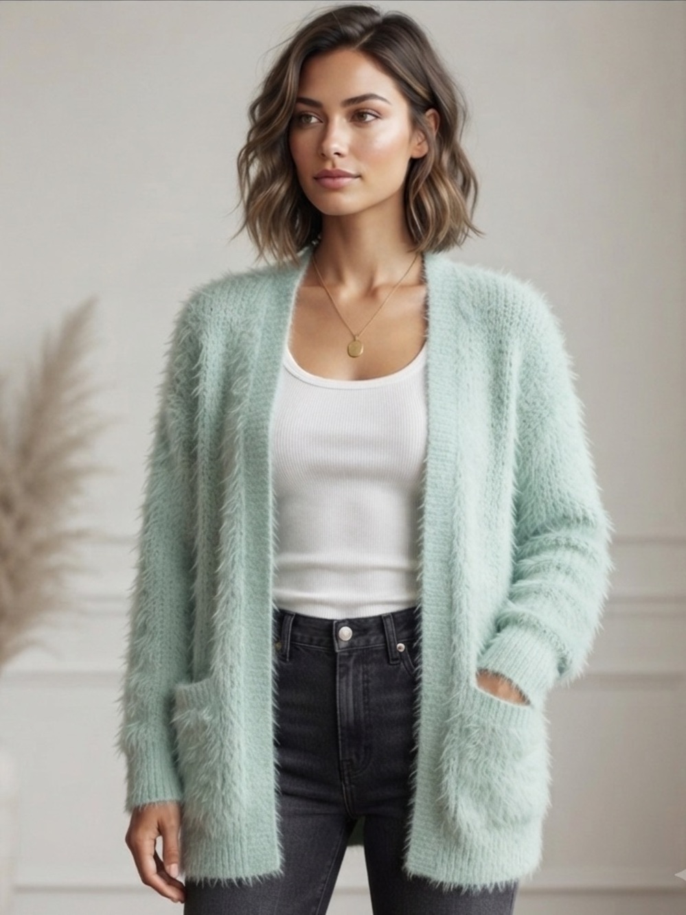 Pins & Needles Urban Outfitters Fuzzy Eyelash Knit Cardigan Mint Green Small